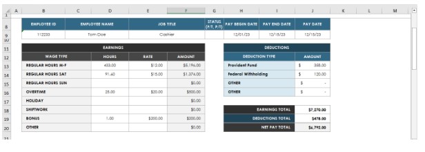 Enter employee wages and deductions on excel